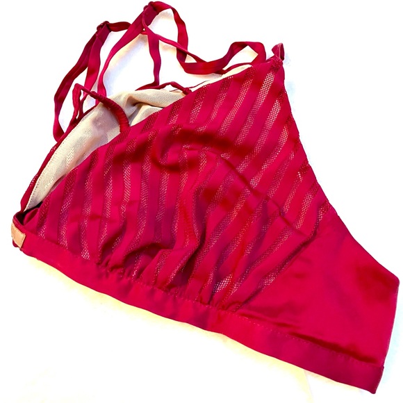 Lunya Stretch Stripe Silk Bra Bralette Raspberry Pink Large - Picture 5 of 9